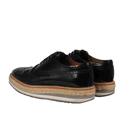 Prada Men Platform Brogue US8.5 UK7.5 Black Leather Wingtip Espadrille Medallion main image 6